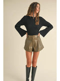 Ribbed Long Sleeve Knitted Top - Black