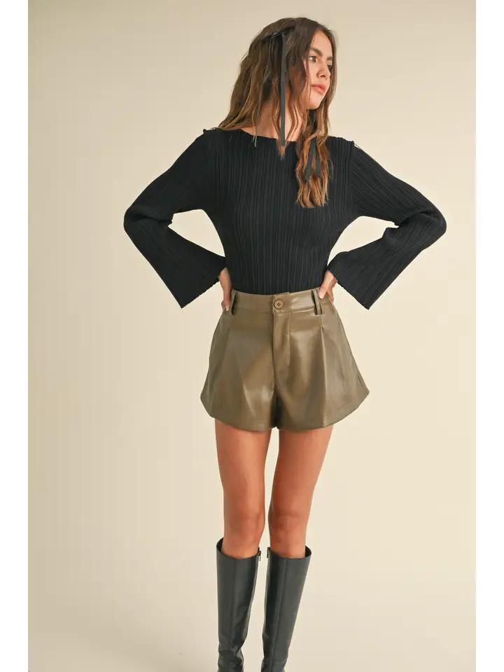 Ribbed Long Sleeve Knitted Top - Black