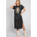 CACTUS COW GRAPHIC DRESS - MINERAL WASH BLACK