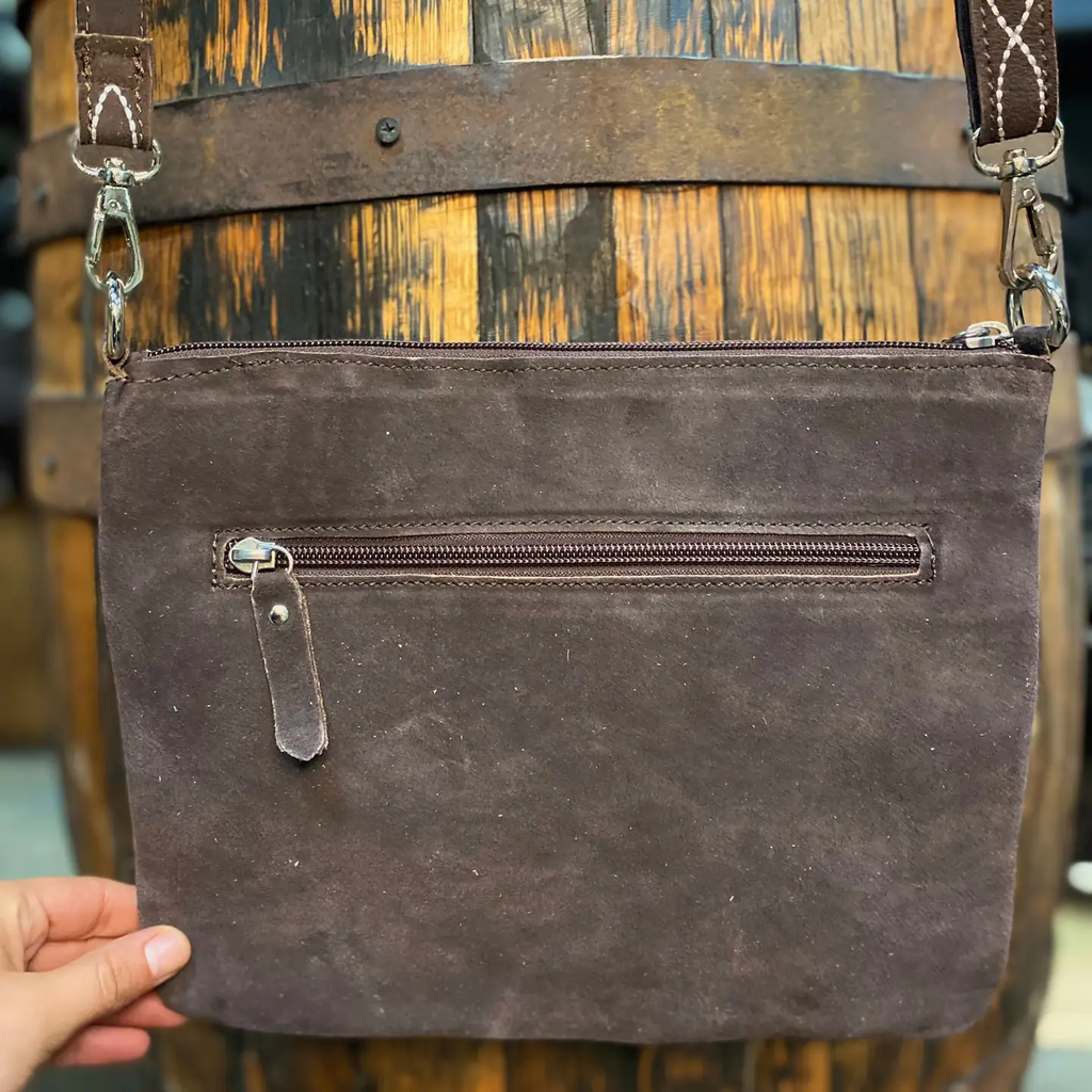 Brown Suede Leather Bootstitch Crossbody