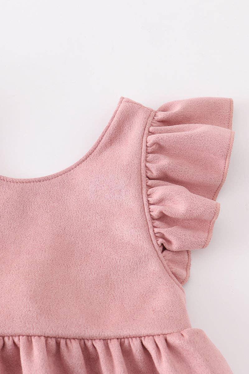 GIRLS PINK SUEDE RUFFLE GIRLS DRESS