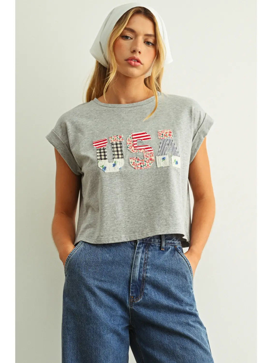 USA Floral Patchwork Front T Shirts