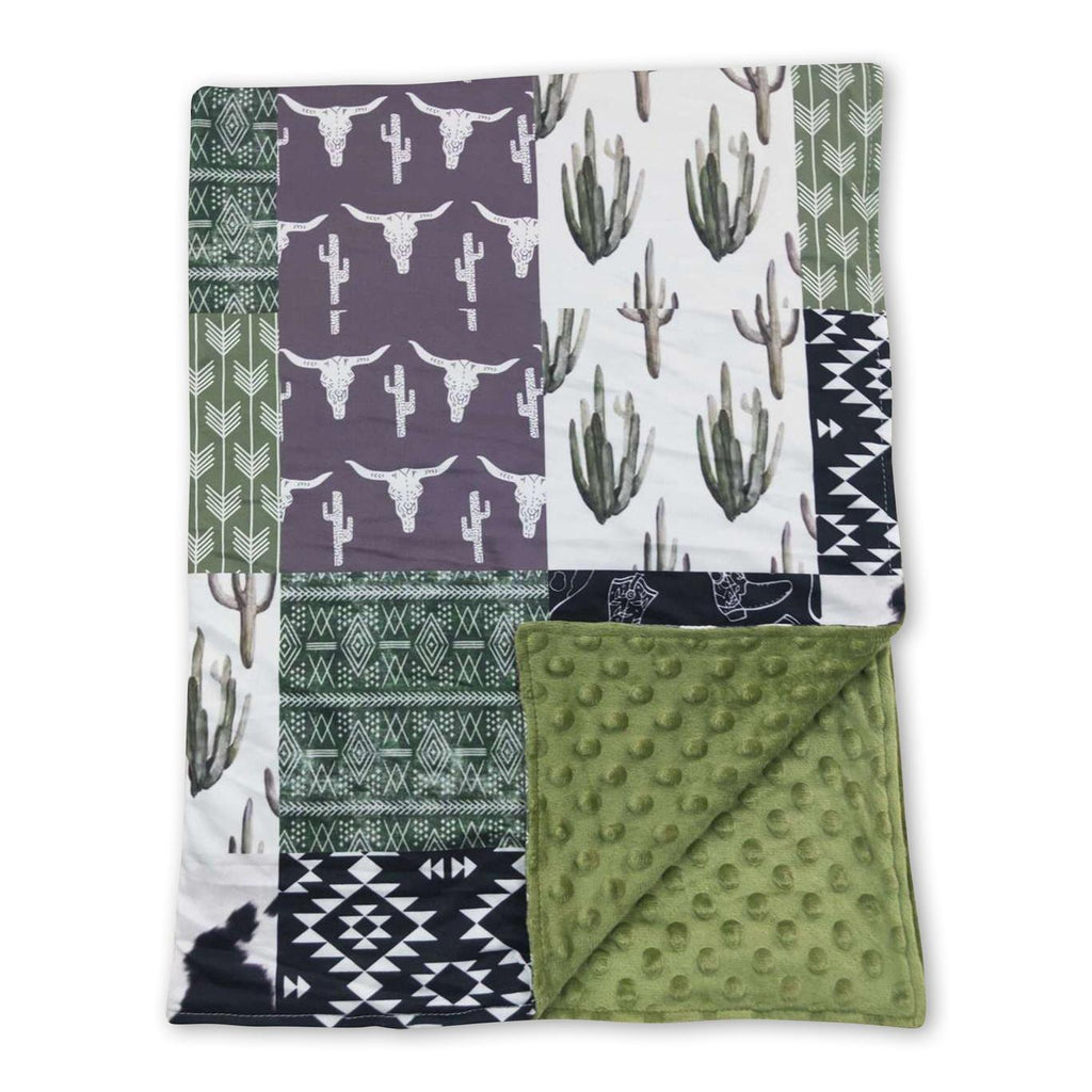 WESTERN PATCHWORK MINKY BABY/KIDS BLANKET - GREEN