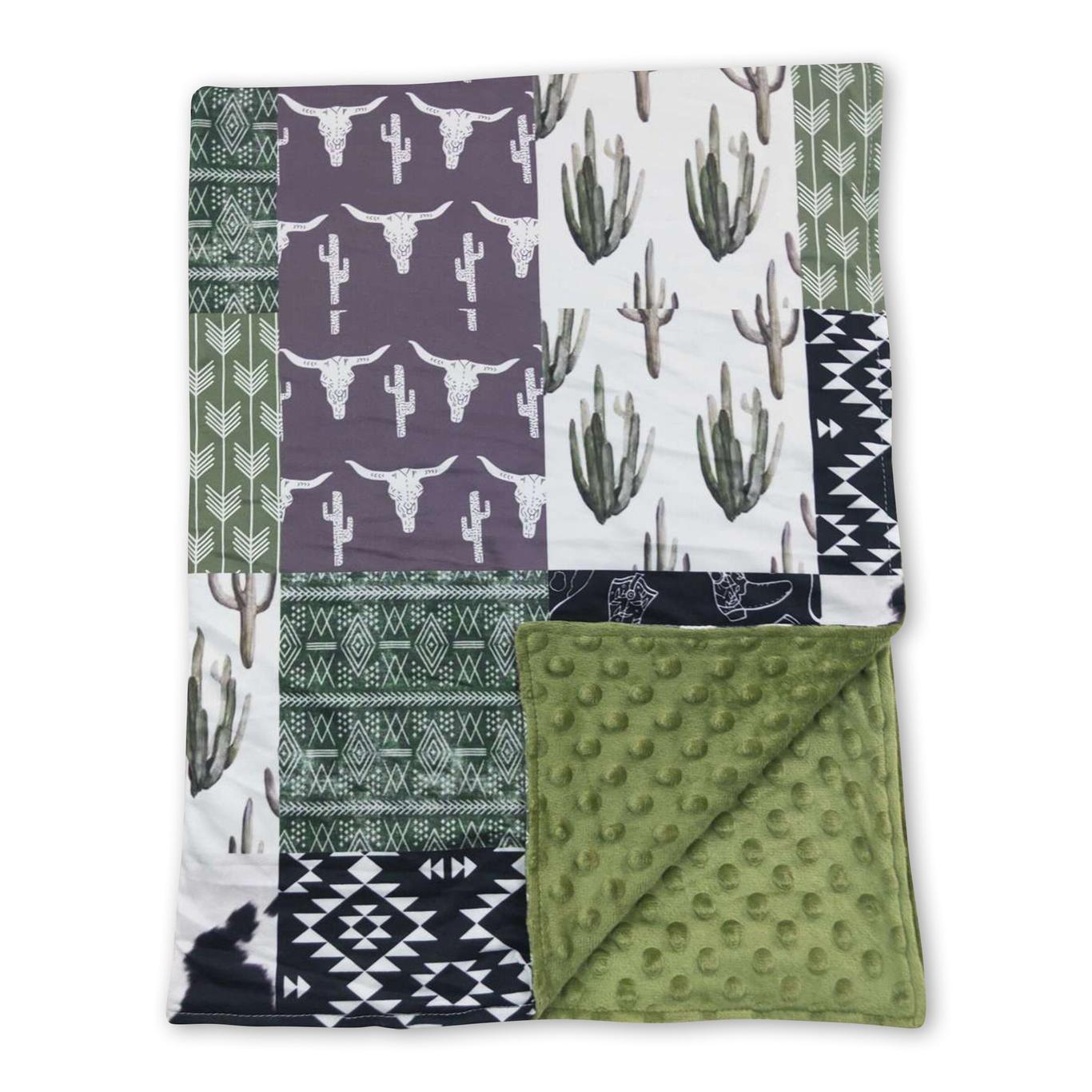 WESTERN PATCHWORK MINKY BABY/KIDS BLANKET - GREEN