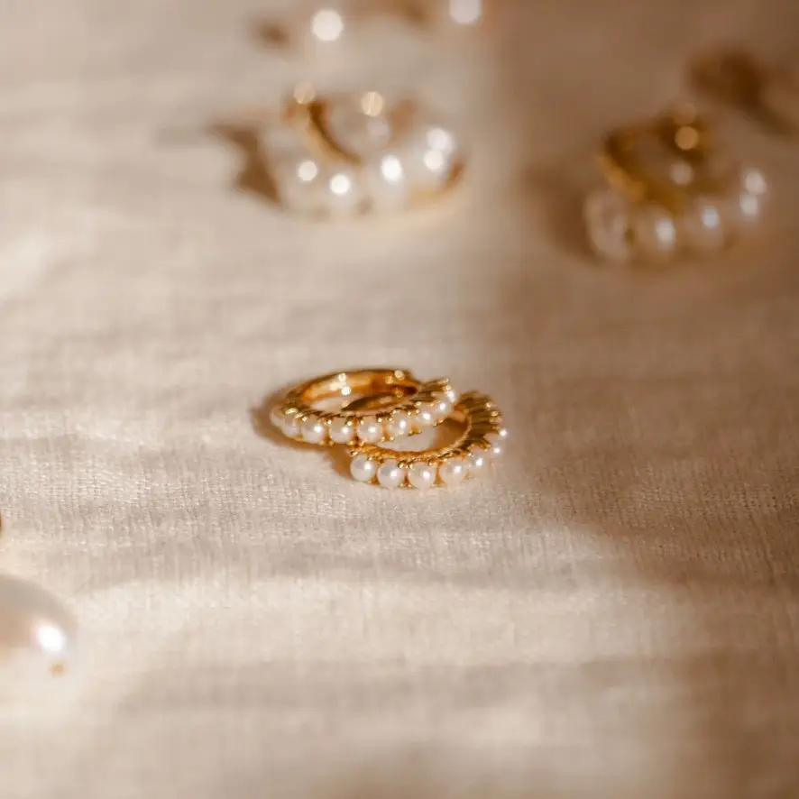 Made By Mary Pearl Huggie Hoop Earrings - Gold