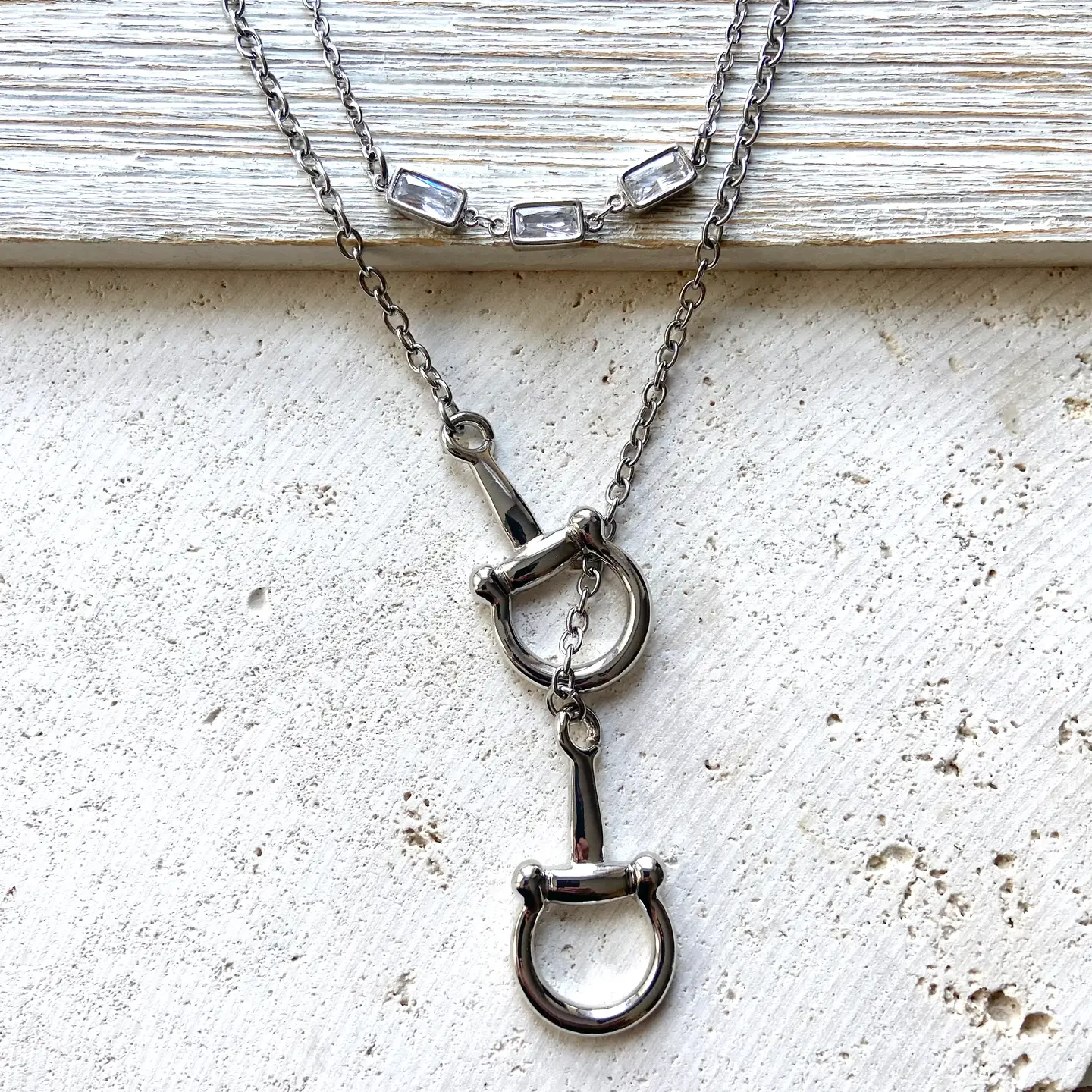 Horse Bit Necklace Equestrian Jewelry, Derby Stirrup SILVER
