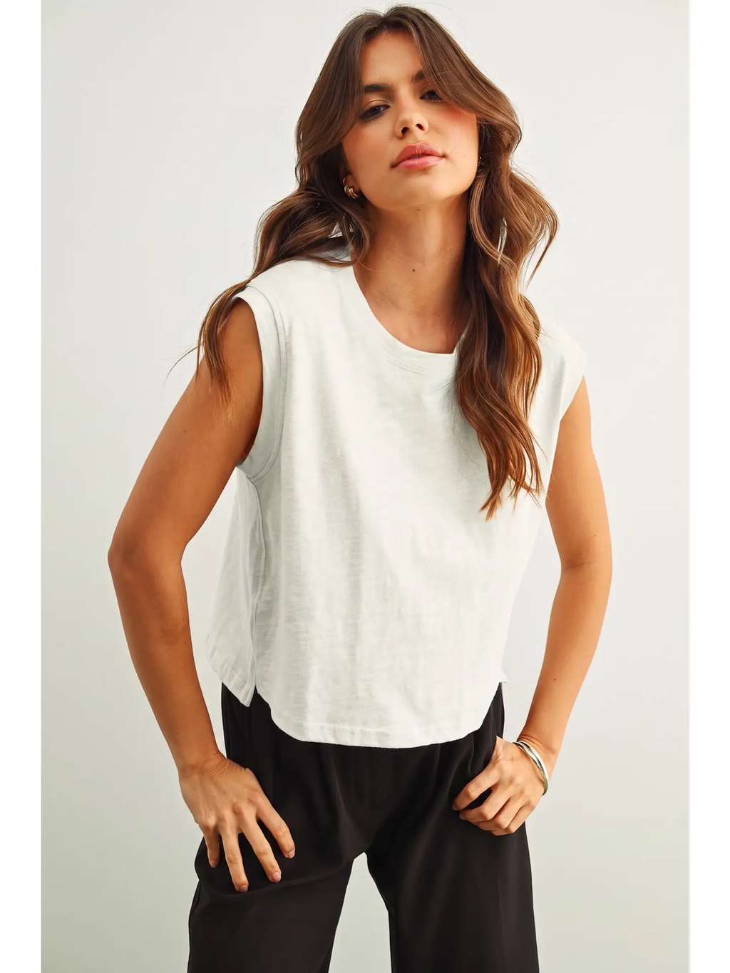 Round Neck Slub Top - WHITE