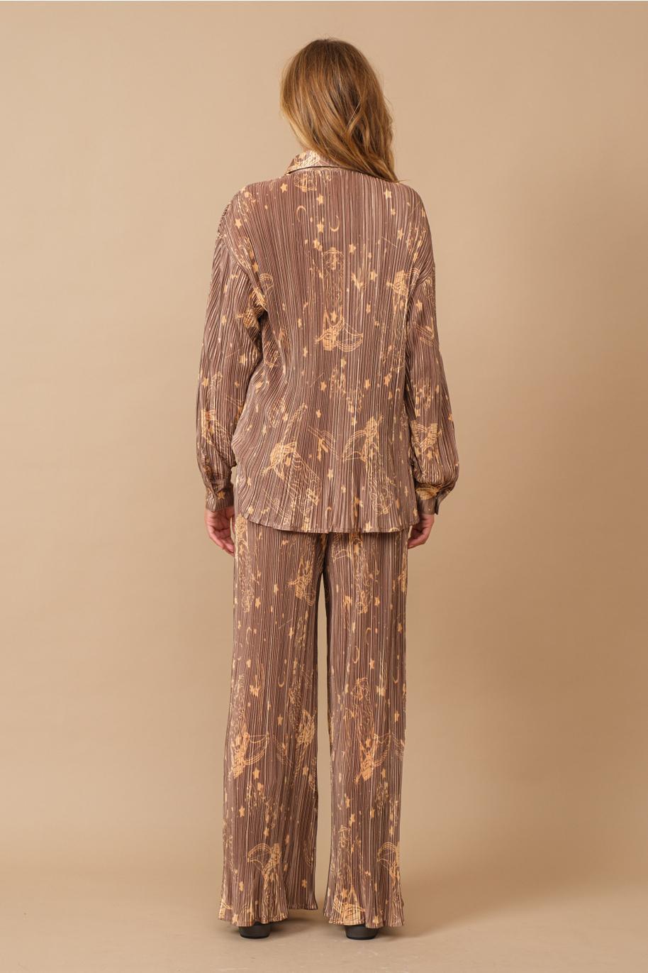 Press Pleated Moonlight Western Shirt Pants Set - Brown