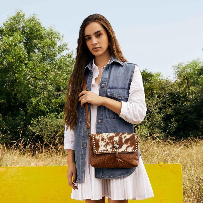 Myra Blossom etched Leather & Hair On Bag - S-3380