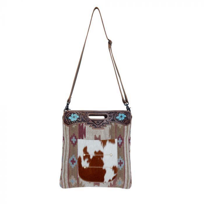 Myra Azure blossoms Hand-Tooled Bags - S-3369