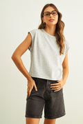 Stripe Pattern Slub Top - White Grey