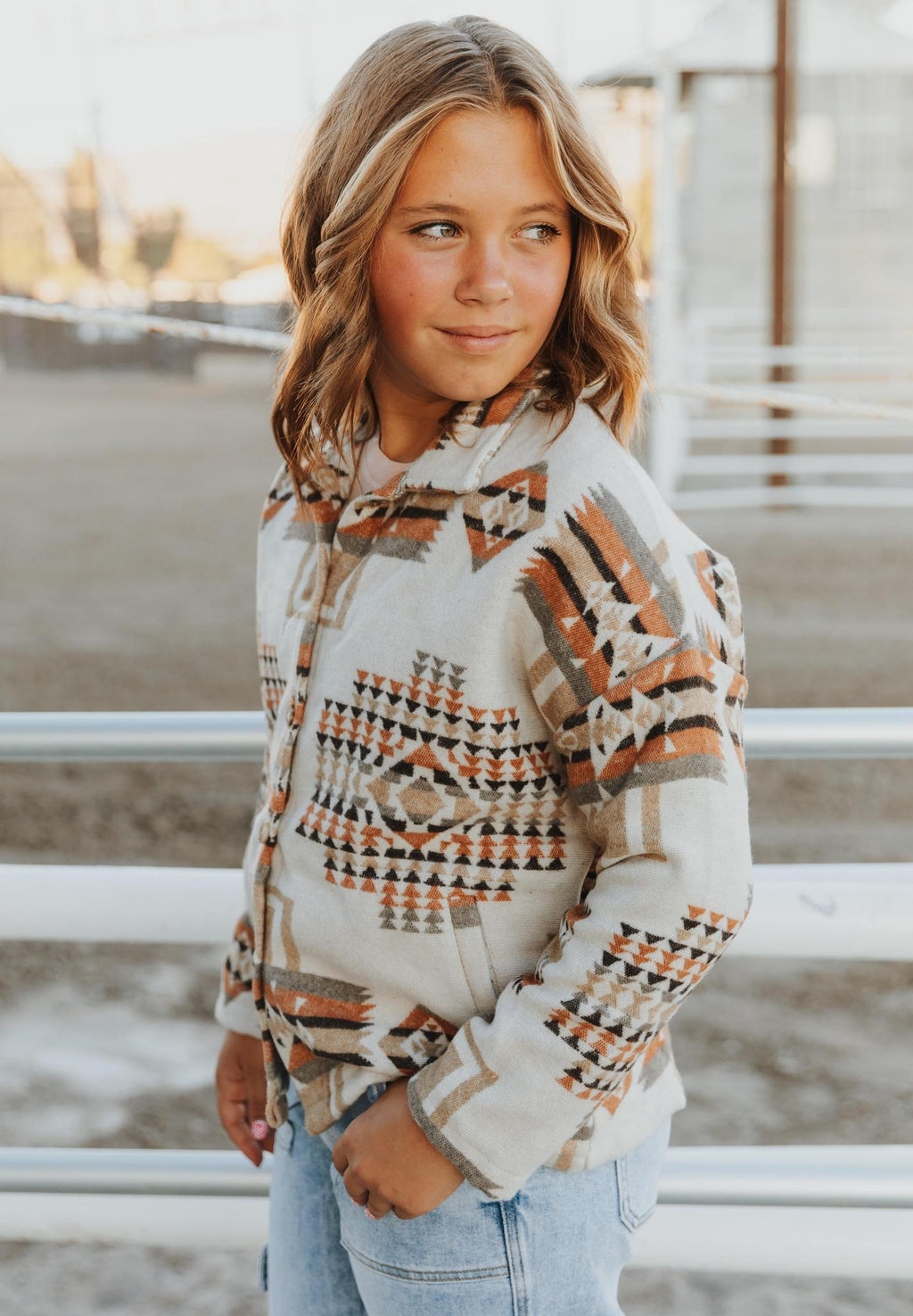 KIDS AZTEC PRINTED SHACKET - KHAKI