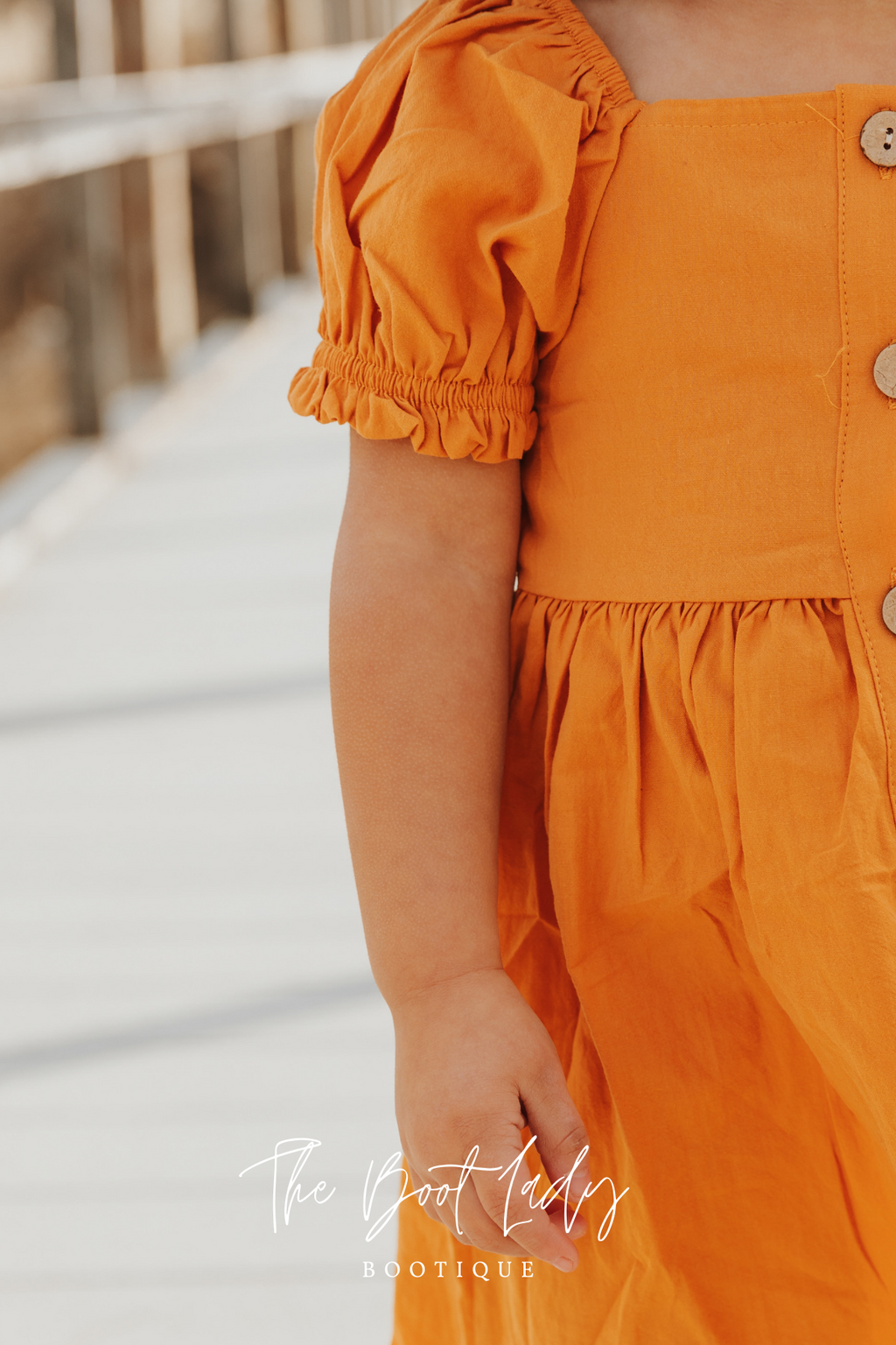 MUSTARD BUTTON PUFF SLEEVE GIRL DRESS