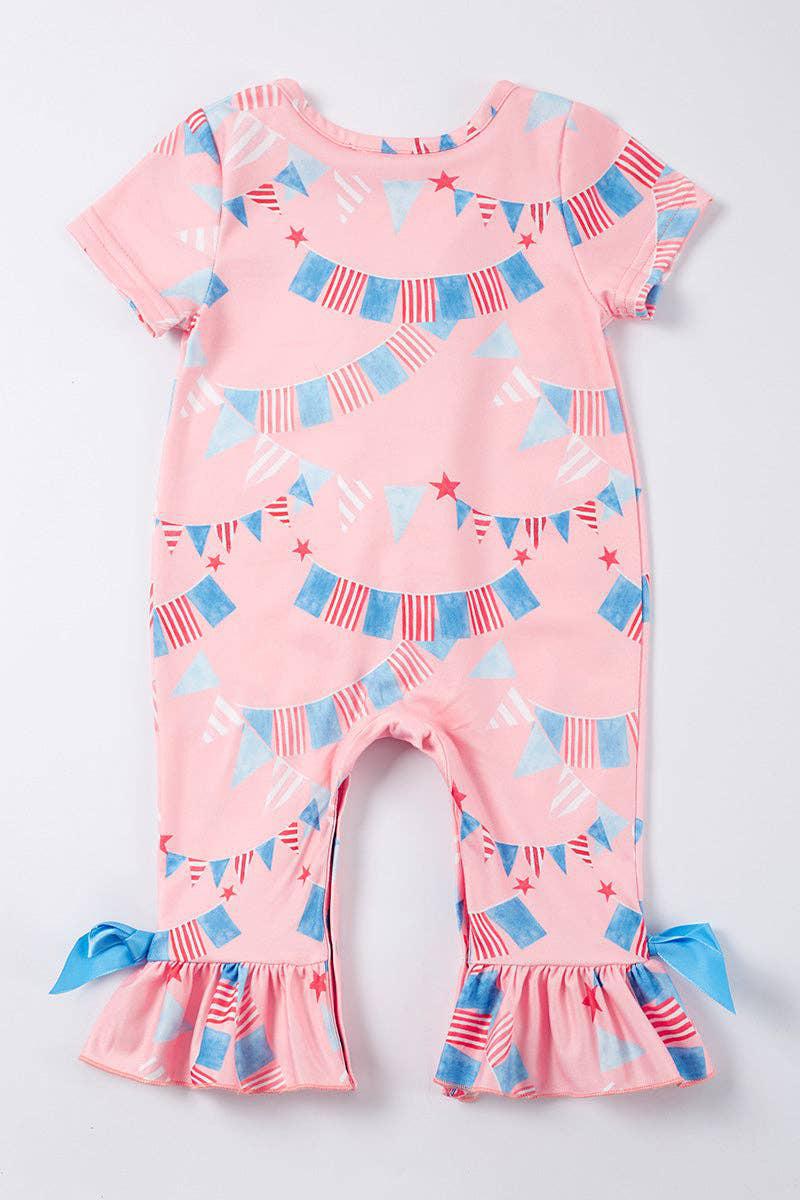 BABY GIRL PINK FLAG RUFFLE BABY ROMPER