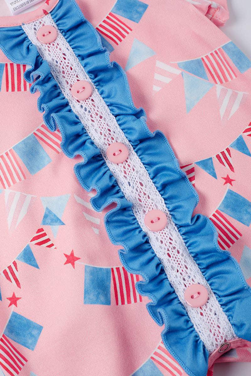 BABY GIRL PINK FLAG RUFFLE BABY ROMPER