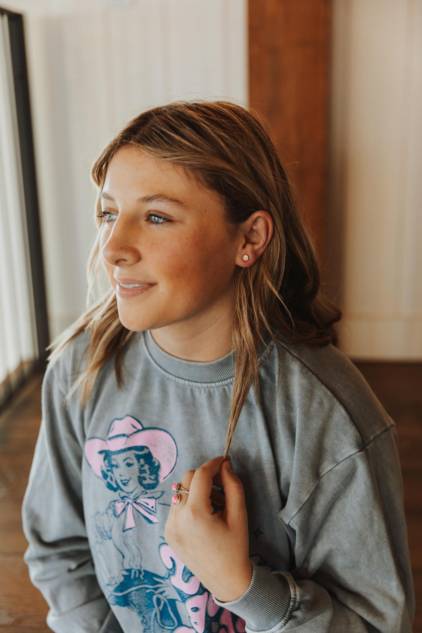 LET'S GO GIRLS LONG SLEEVE SWEATSHIRT - MINERAL GREY