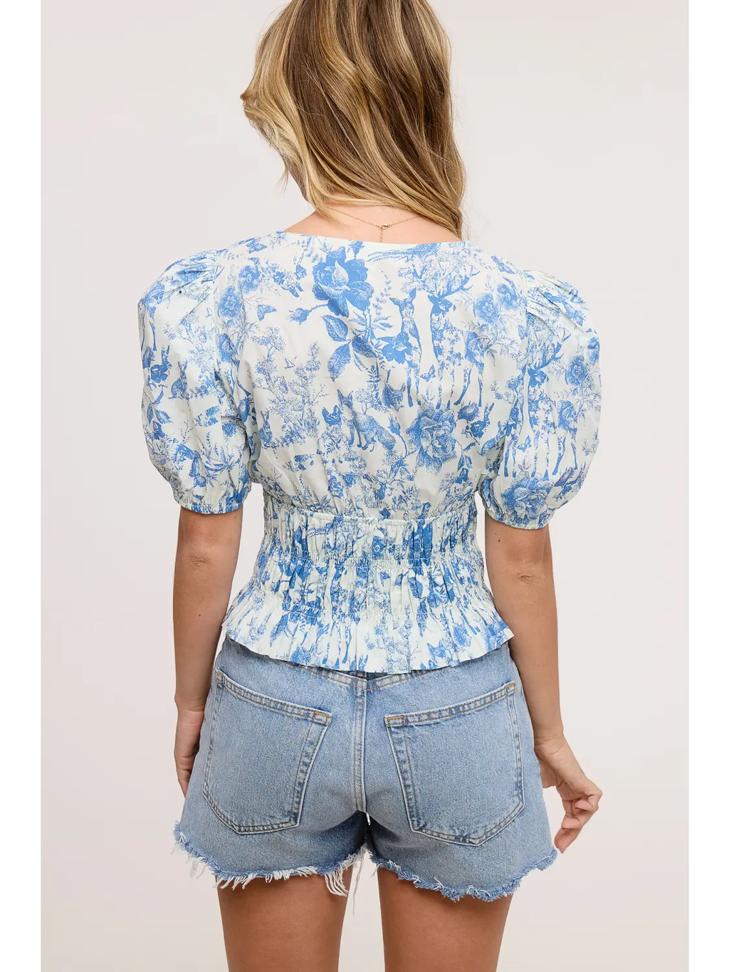 Toile Wells Puff Sleeve Blouse - BLUE