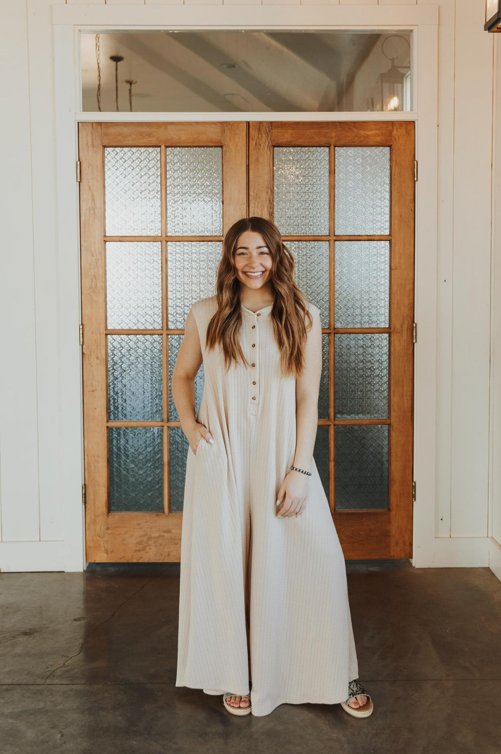 Wide Leg Solid Jumpsuit- Taupe