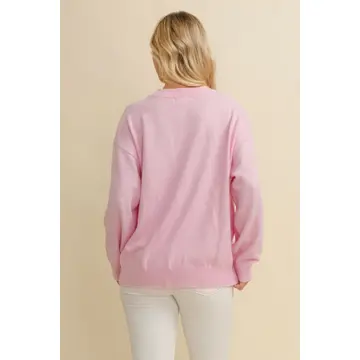 Horse Shoe Pullover Sweater - PINK