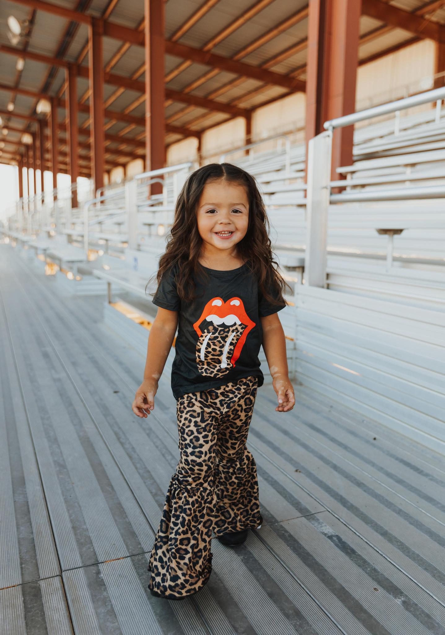 ROLLING STONES TOP - LEOPARD BELL BOTTOM PANT SET