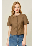 Femme Classic Button Down Blouse - BROWN