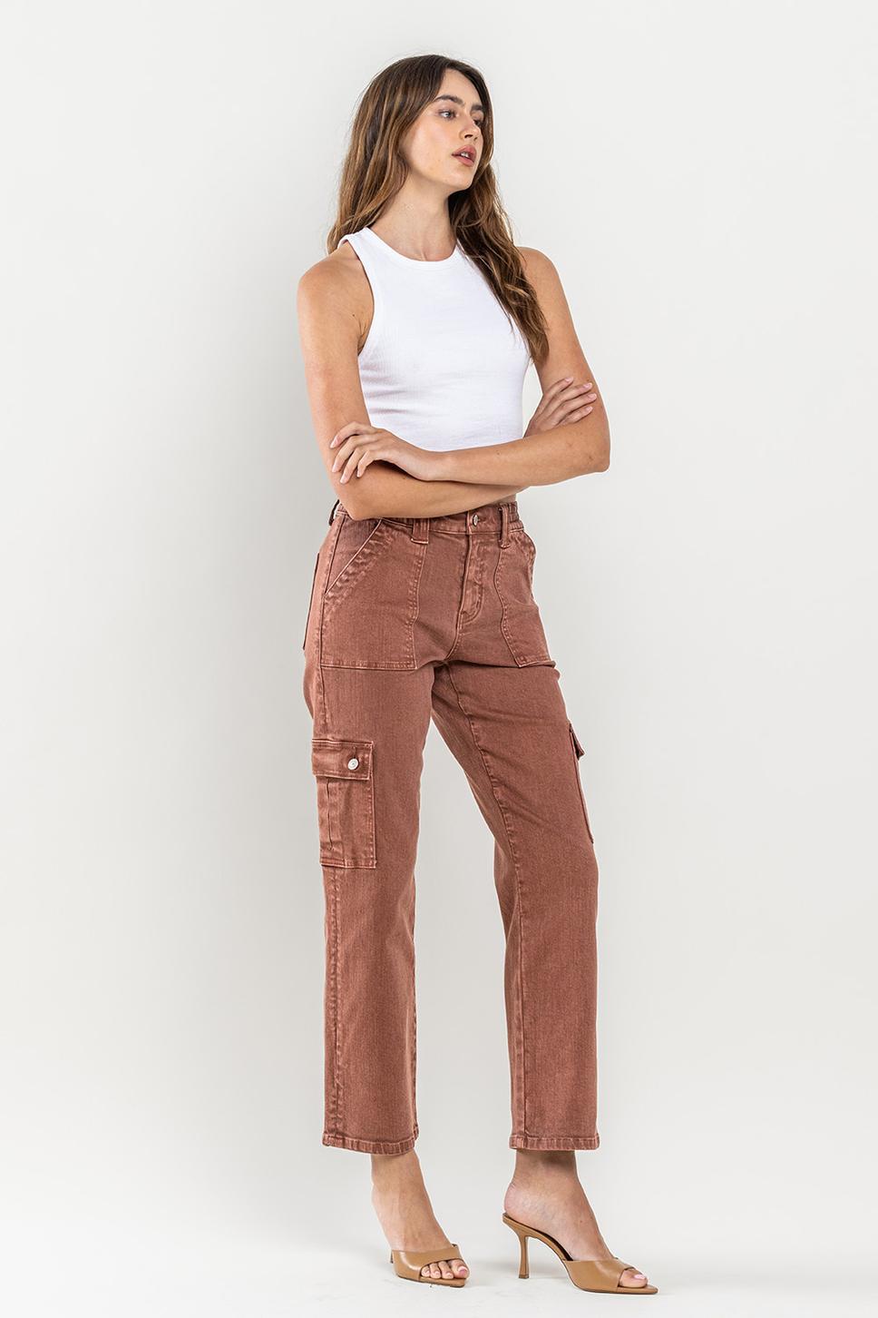 HIGH RISE STRAIGHT CARGO PANT | RED BRICK
