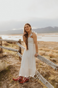 COTTON JACQUARD SMOCKED DRESS - WHITE
