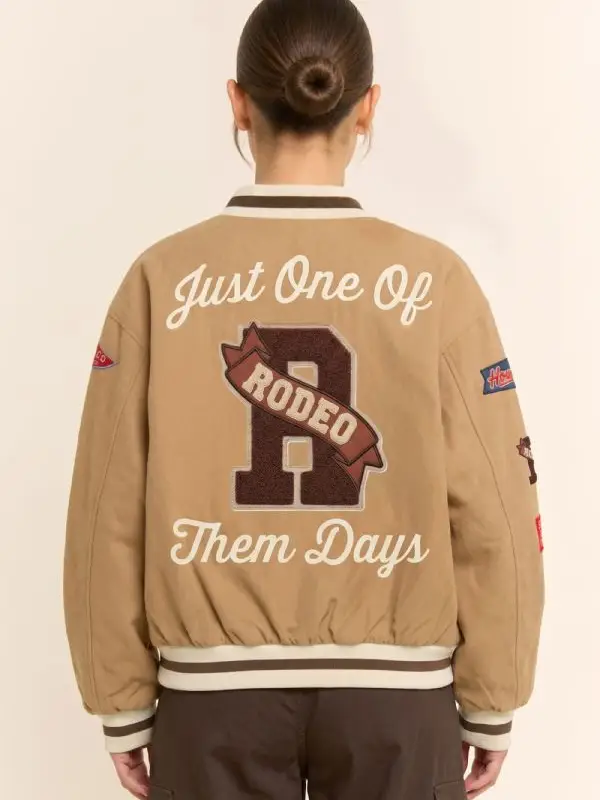 Western Varsity Patch Bomber Jacket - TAUPE