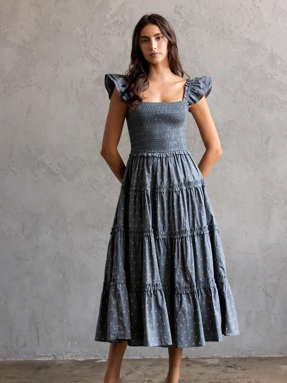 Smocked Bodice Tiered Midi Dress