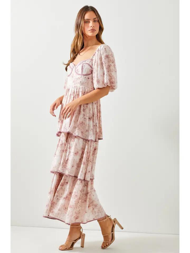 Floral Bubble Sleeve Maxi Dress