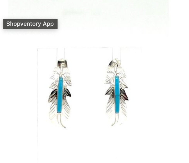 Navajo Handmade Feather Turquoise Earrings-Allen Barney