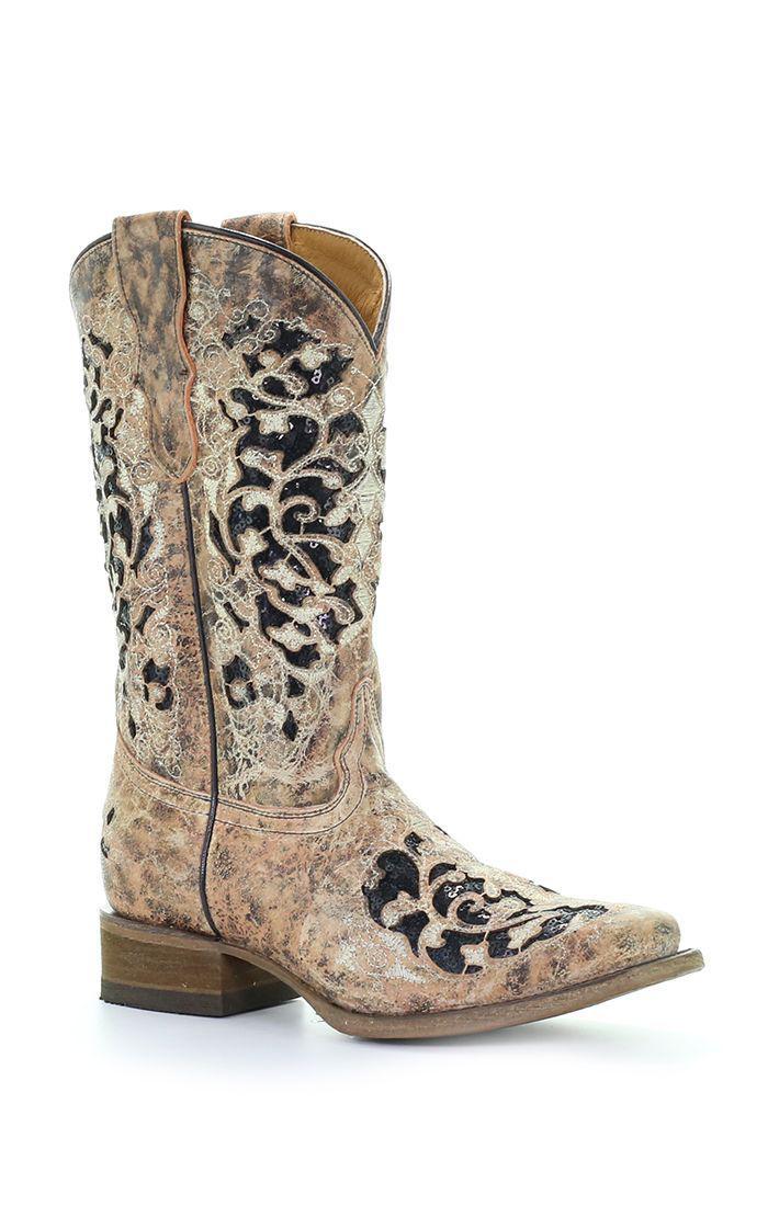 TN BRONZE/BLACK GLITTER INLAY & EMBROIDERY SQ. TOE T0042