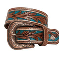 COBALT SEA HAND-TOOLED LEATHER BELT S-4061