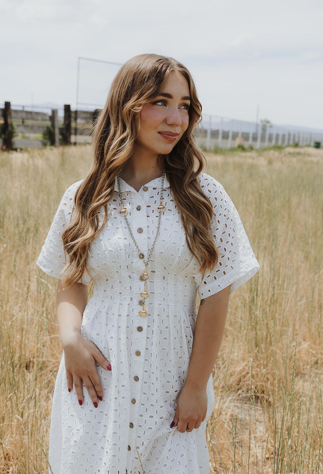 Eyelet Fabric Button Front Shirt Dress