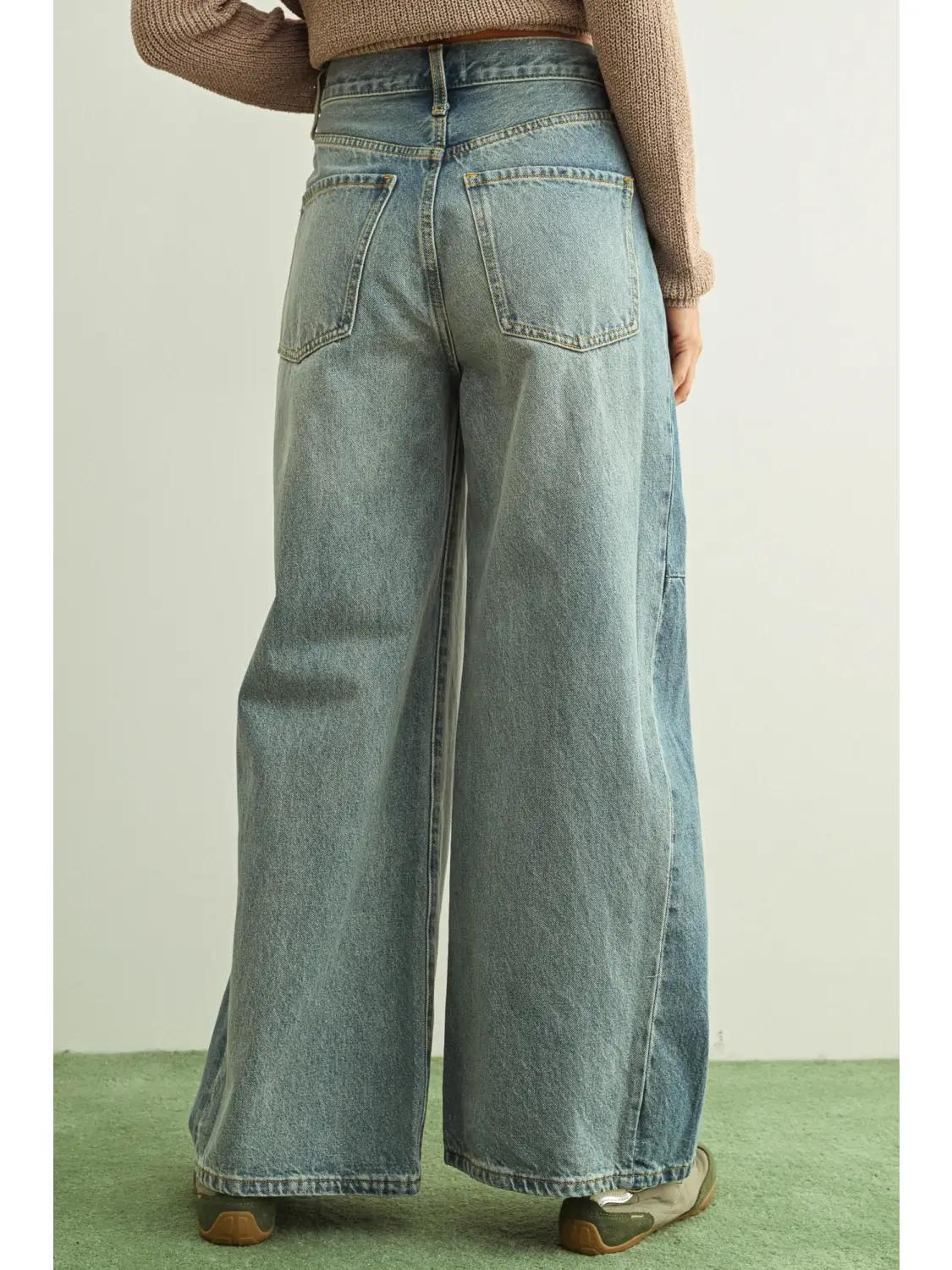 Mixed Denim On the Side Detail Pants