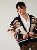 Horse Graphic Button Up Oversize Sweater Cardigan