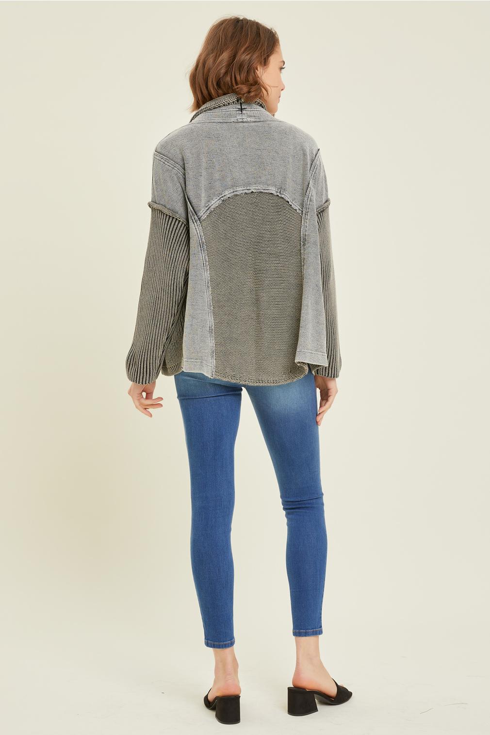 WESTERN WASHED TERRY CARDIGAN WITH CABLE KNIT SWEATER WASHED RUST - BLACK