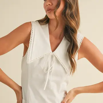 Doll Collar Lace Trim Midi Dress - OFF WHITE
