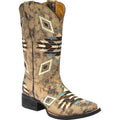 TN DISTRESSED BROWN AZTEC PATTERN SQ. TOE E1099