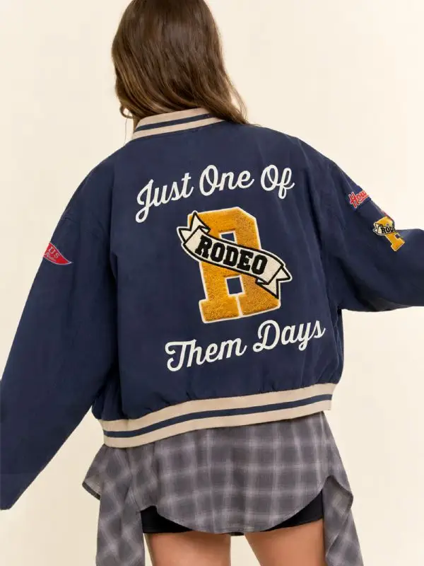 Western Varsity Patch Bomber Jacket - SLATE INK BLUE