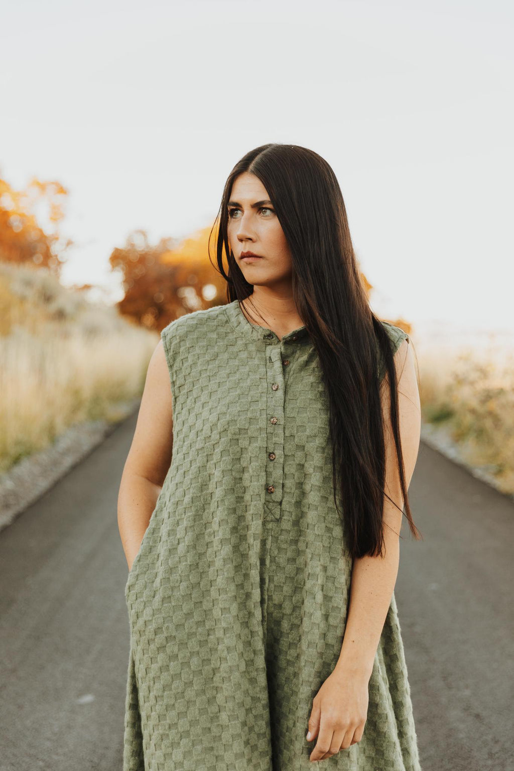 Wide Leg Chess Board Textured Brushed Knit Jumpsuit - Olive