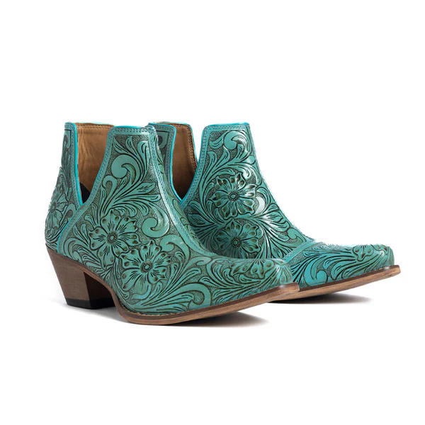 High Mesa Hand-Tooled Booties In Turquoise S10601