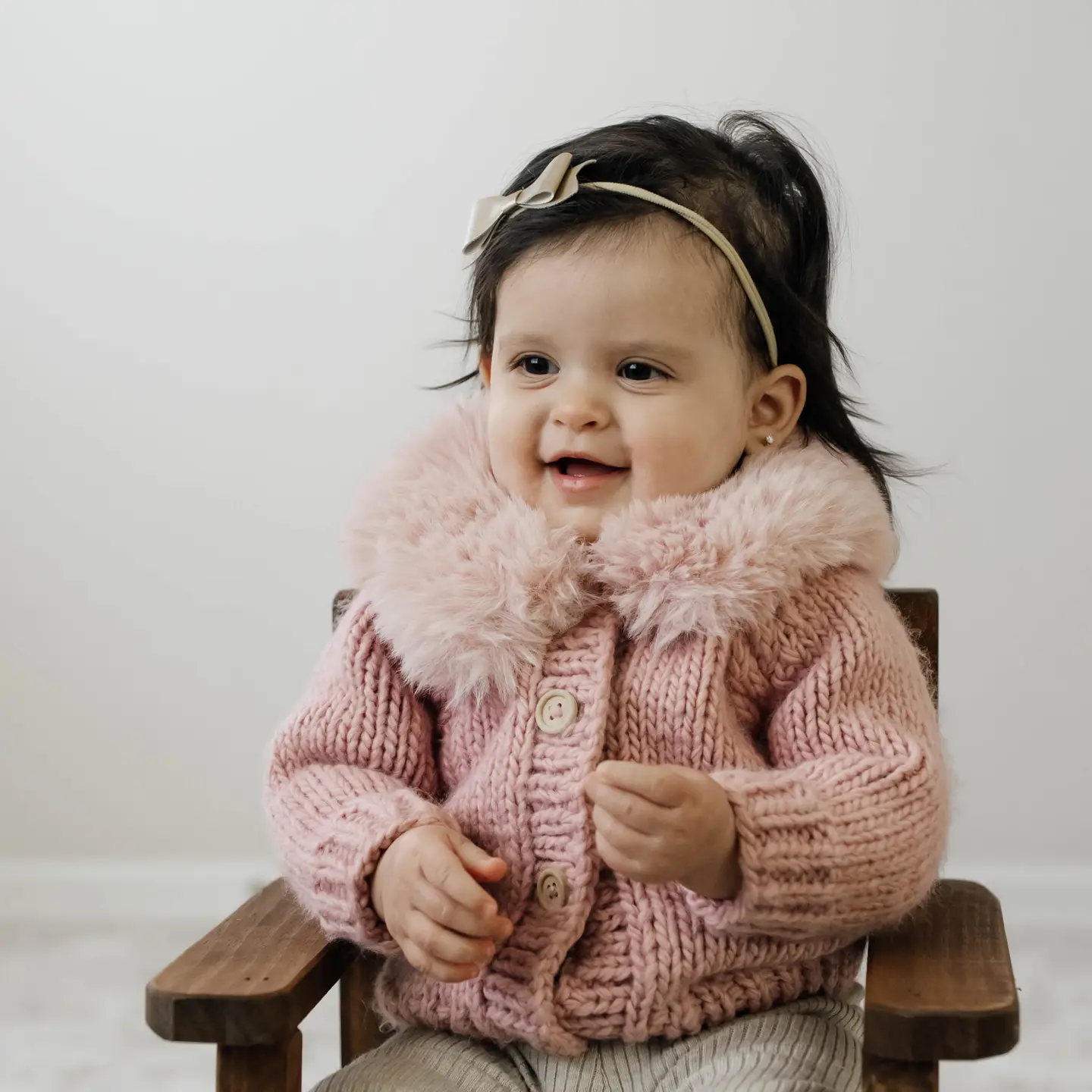 Fur Collar Rosy Cardigan Sweater For Baby & Toddler