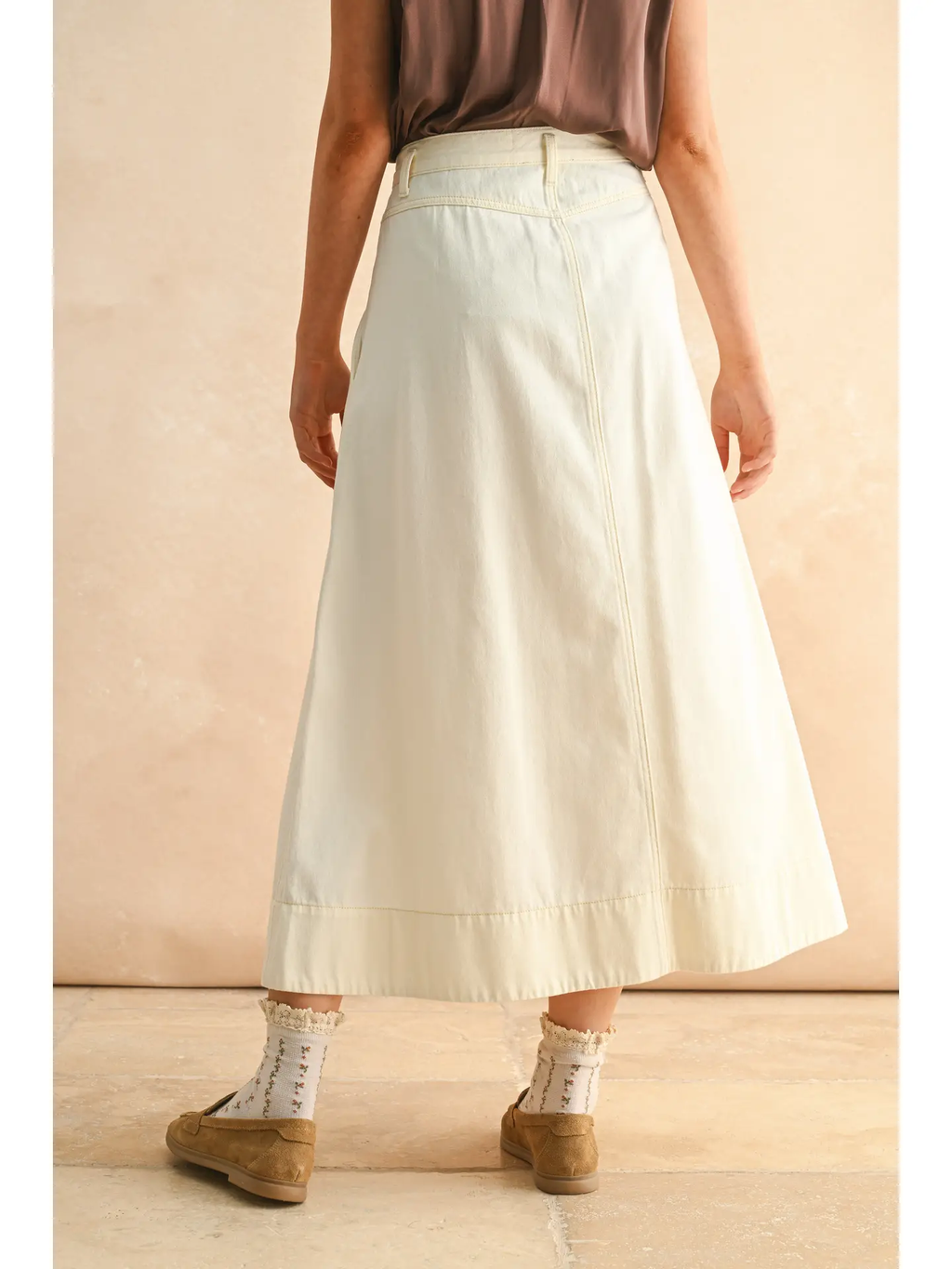 Mini Pleat Detailed Long Skirt - Cream