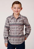 BOYS L/S SHIRT   HORIZONTAL PRINT DESIGN  1268 BLANKET AZTEC PRINT