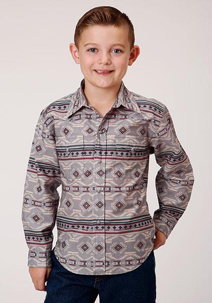 BOYS L/S SHIRT   HORIZONTAL PRINT DESIGN  1268 BLANKET AZTEC PRINT