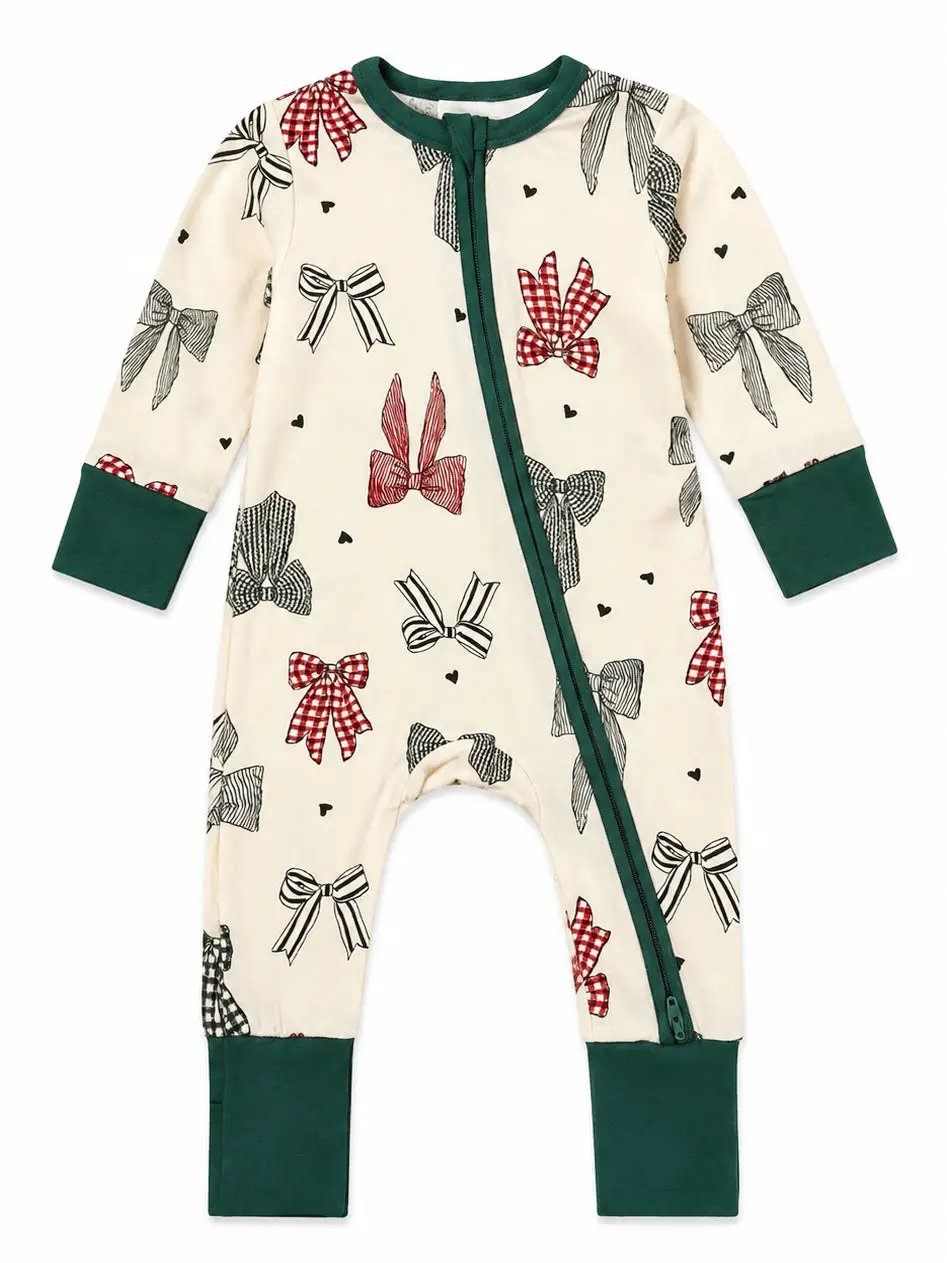 2-Way Zip Romper, Country Christmas Bows