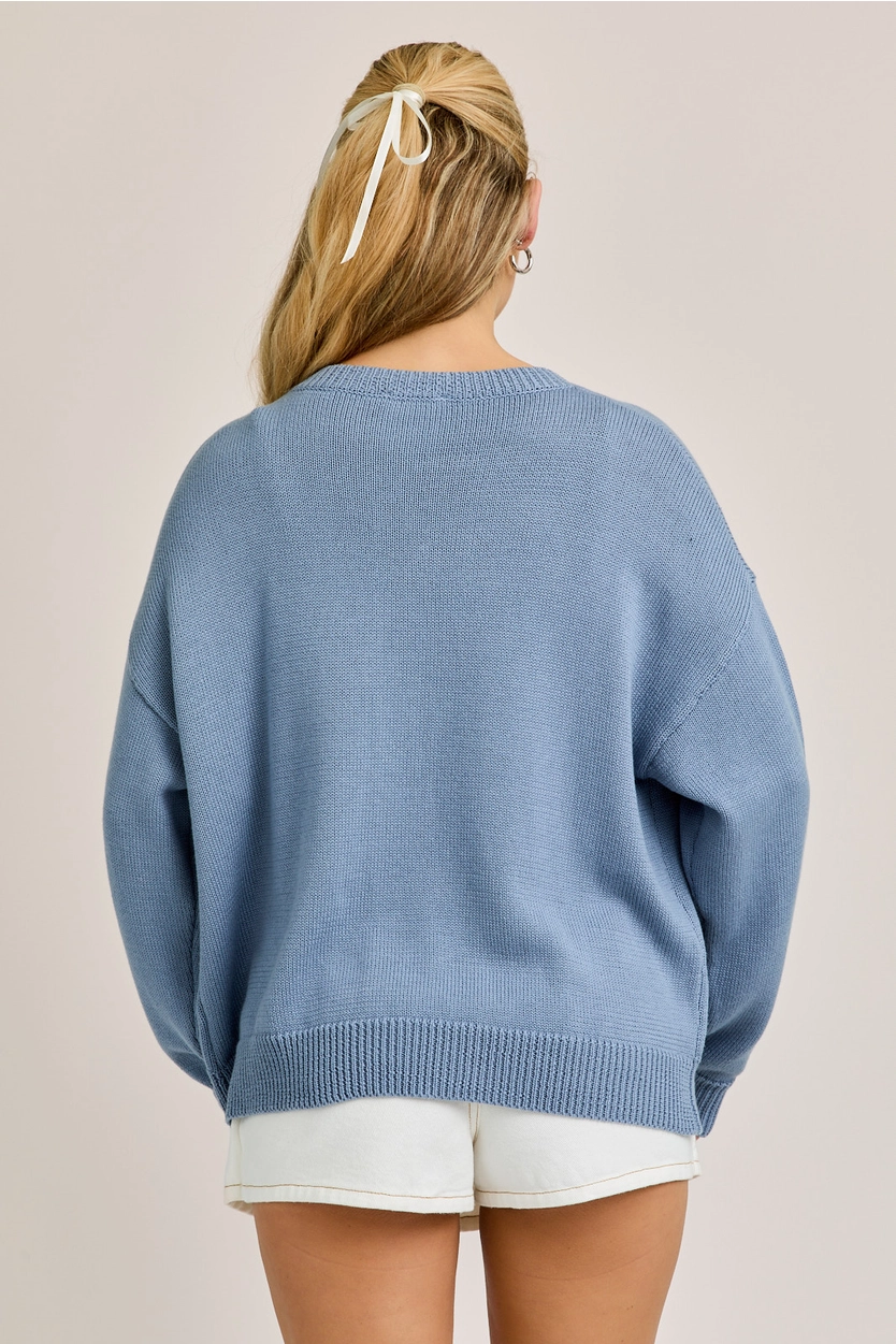 "Horseshoe" Graphic Long Sleeve Round Neck Cardigan