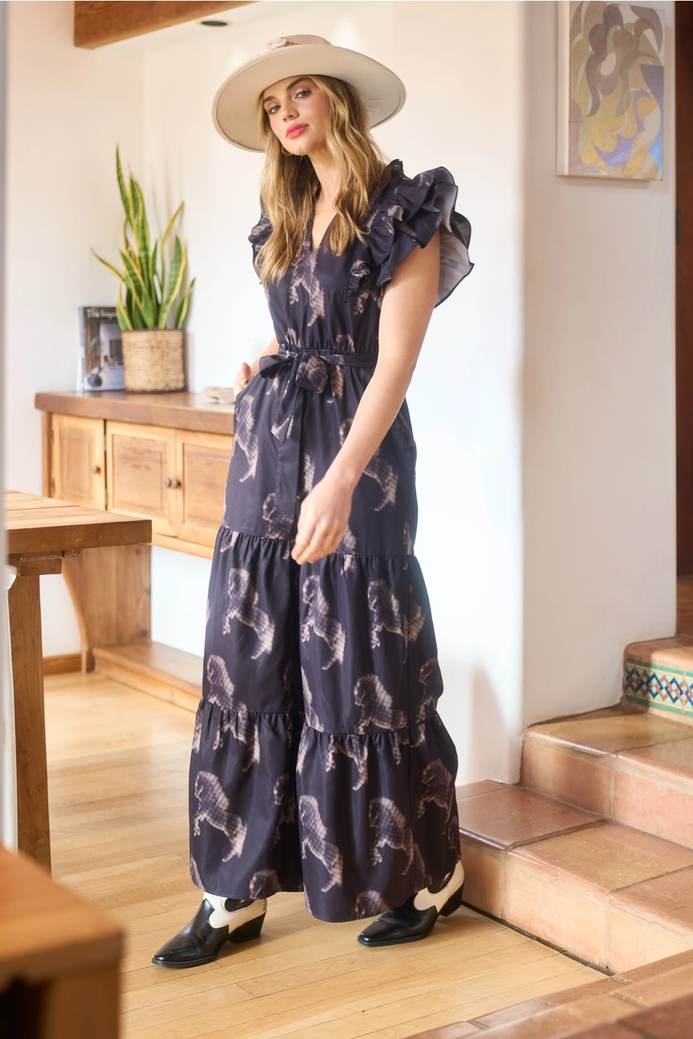 Halftone Horse Print Jumpsuit - Black