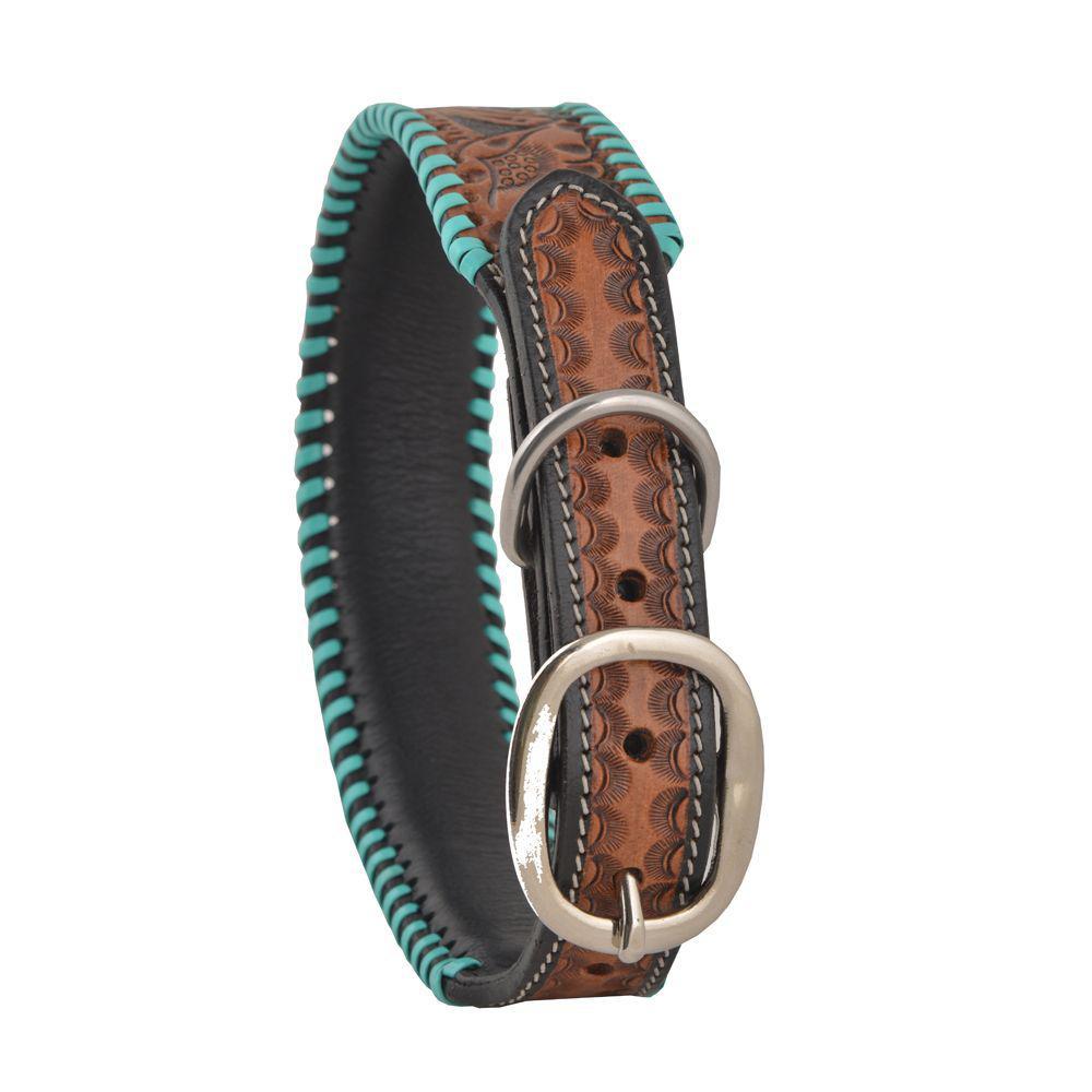 Full bloom Hand-Tooled Leather Dog Collar S-5756